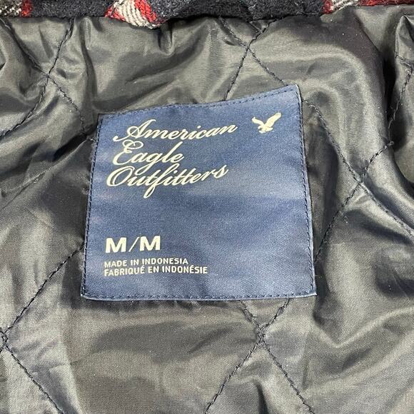 🔥American Eagle Wool Blend Plaided Red Blue Military Style Peacoat Jacket Sz M - Picture 10 of 16